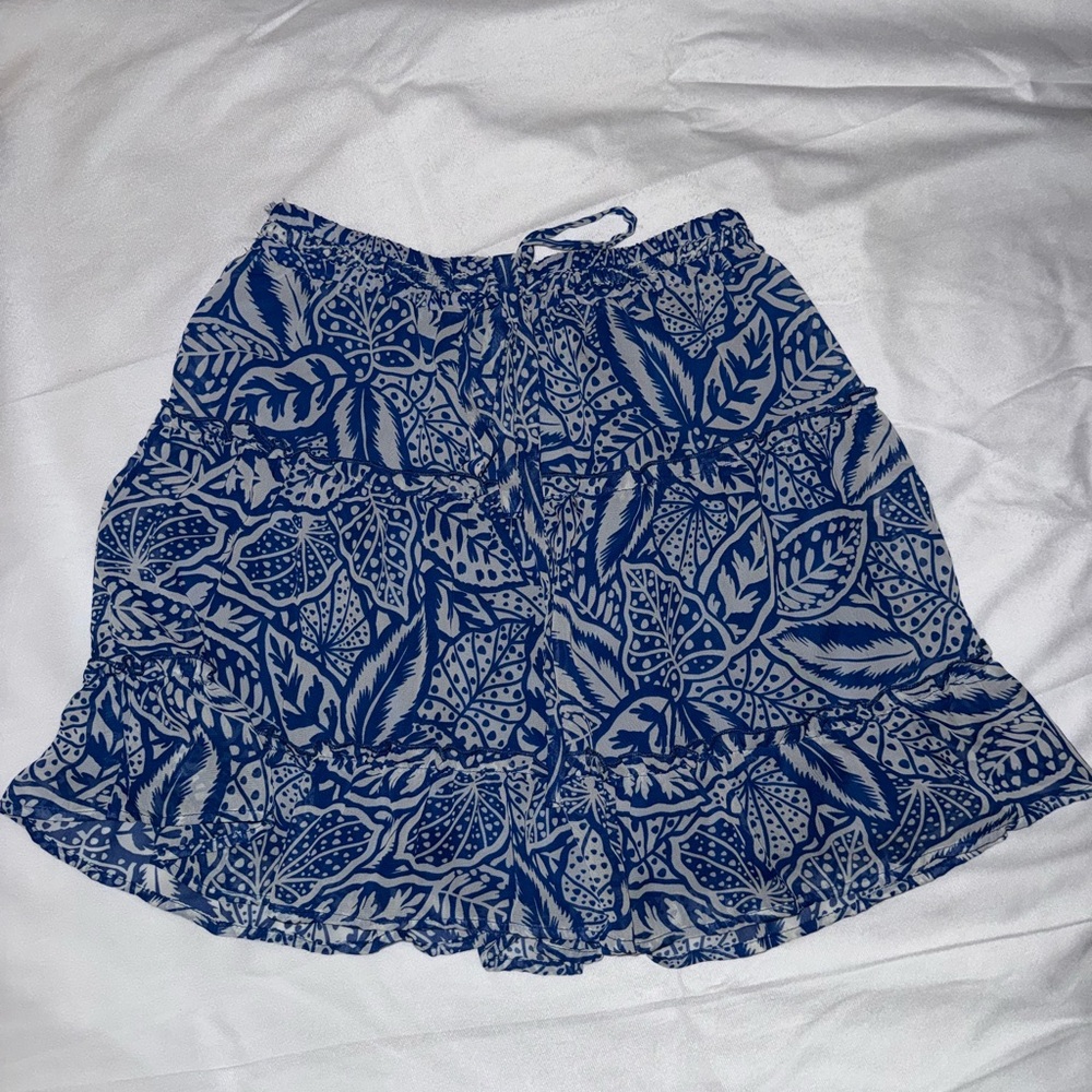 Blue Leaf Print Women's Skirt